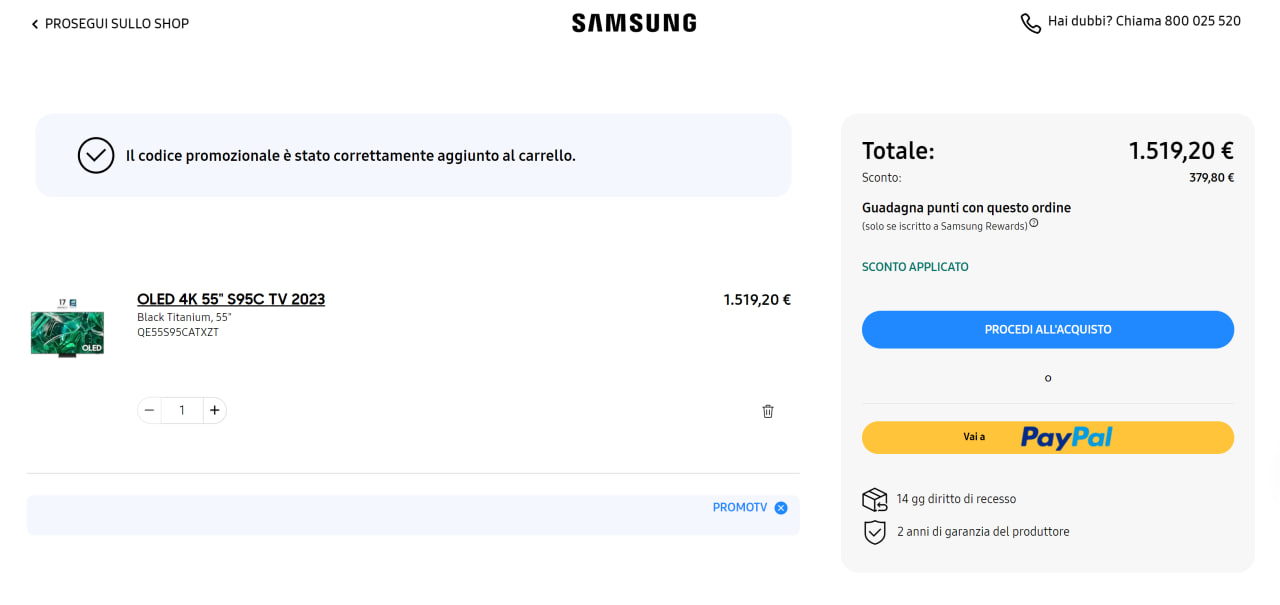 inserire coupon samsung