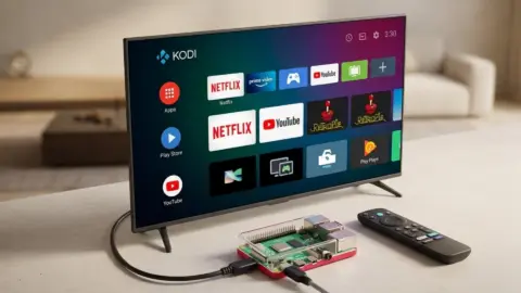 Televisore non smart diventa una smart tv grazie a un raspberry pi attaccato tramite cavo HDMI.